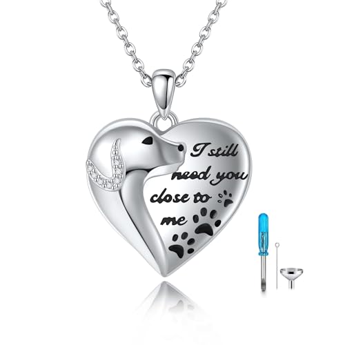 POPLYKE Pet Ashes Necklace 925 Sterling Silver Dog Cremation Jewelry Pet Urn Necklace for Ashes Keepsake Jewelry for Pets Dogs and Cats Ashes Necklace A