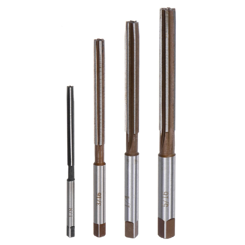[Australia - AusPower] - uxcell 4pcs Hand Reamers Set 1/8" 3/16" 1/4" 5/16" H8 Alloy Steel Reamer Bit Straight Flutes Steel Cutting Tool for Metal Wood Hole Reaming 