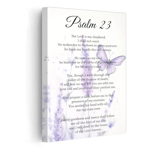 PBXBJY Christian Wall Art Psalm 23 Canvas Prints Bible Verses Poster Picture Scripture Painting Religious Artwork for Church Prayer Wall Decor Framed (Purple, (12.00" x 18.00")) Purple 18"L x 12"W