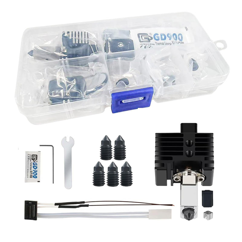 Hotend P1P/P1S Assembly with Standby Nozzles Compatible with Bambu Lab P1P/P1S Series 3D Printers, 5 PCS Hardened Steel Nozzles (0.2, 0.4, 0.6, 0.8,1.0mm) with DIY Tools and A Parts Box... P Serial Hotend Kit