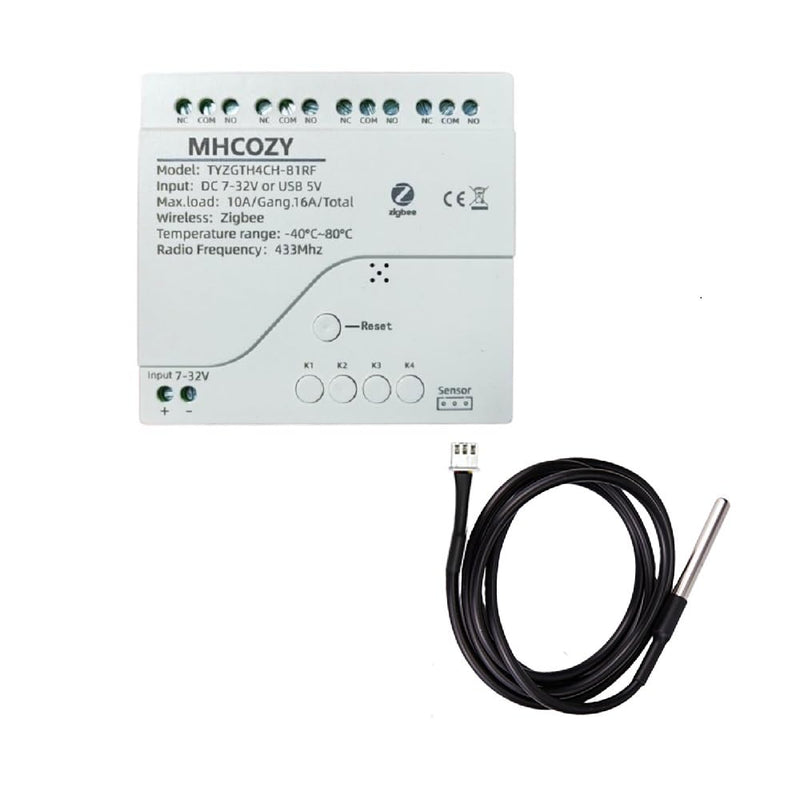 [Australia - AusPower] - Zigbee Temperature Monitor Controller,4 Channel 12V Tuya app Remote Dry Contact Smart Relay Switch with Waterproof Temperature Sensor Probe(Tuya Zigbee hub needed) 
