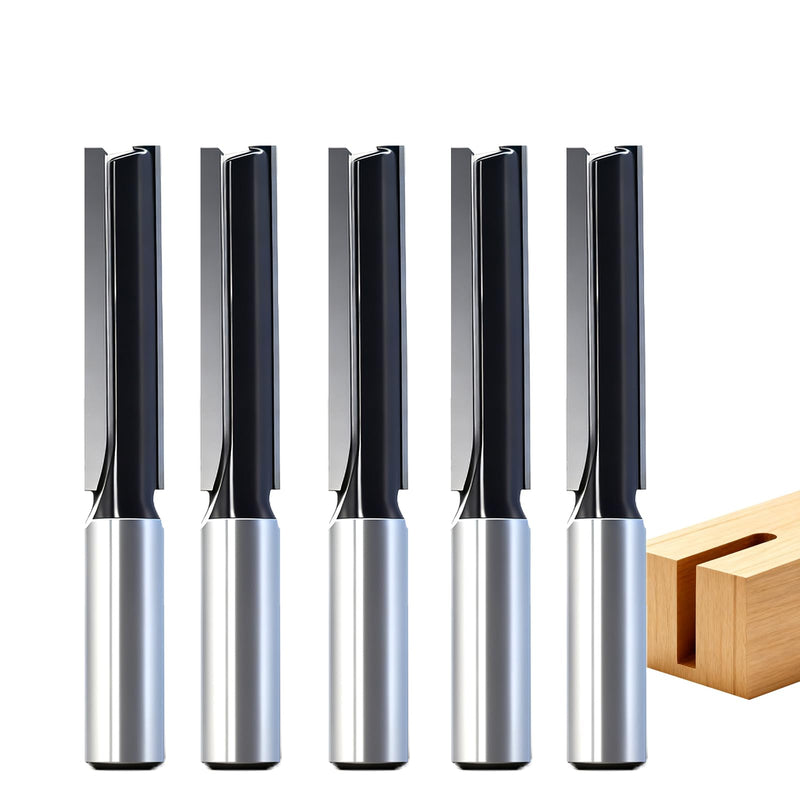 5-Piece Extra Long 2 Inch Straight Router Bit Set, 1/2" Shank, 1/2" Dia, Carbide-Tipped 2-Flute Bits for Deep Grooving, Dados & CNC Woodworking 5pcs 2" straight bit 1/2 shank