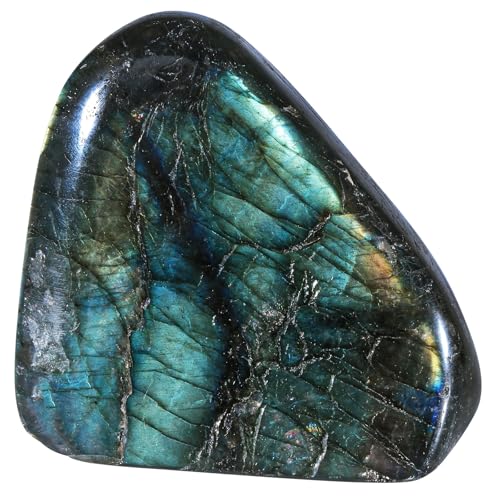 Nupuyai 100-200g Irregular Labradorite Stone Slab Specimen, Nutural Polished Self-Standing Labradorite Stone for Home Office Decoration Meditation Yogo Fengshui
