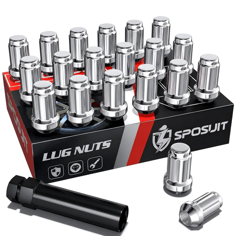 Sposuit M12x1.5 Spline Lug Nuts - Replacement for 2006-2023 Hyundai Elantra, 2018-2024 Kona, 2000-2022 Santa Fe, 2001-2023 Sonata, 2005-2024 Tucson - Closed End Chrome Lug Nut with Socket(20 Pcs) 20 Pack SplineDrive