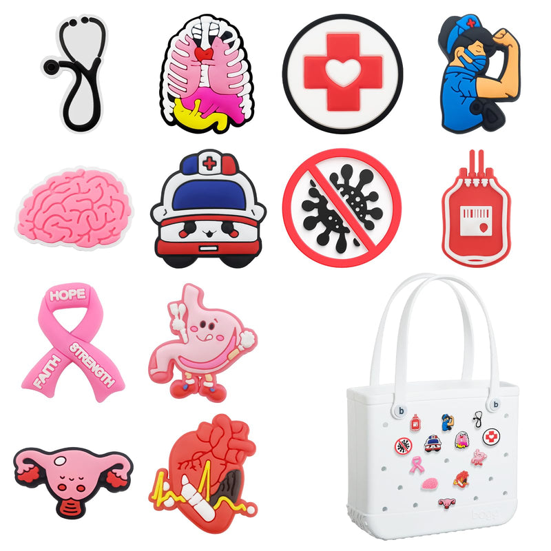 [Australia - AusPower] - 12pcs Charms for Bogg Bag, PVC Beach Charms for Simply Southern Totes, Insert Decorative for Handbag Beach Tote Nurse LIfe2 