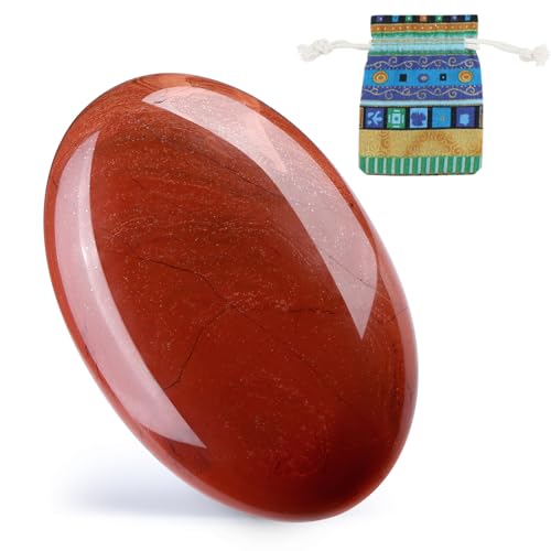 DUQGUHO Red Jasper Stone Palm Stone 2.4'' Red Stone Natural Healing Crystal Worry Stone Energy Balancing Polished Stones Blessing Gifts Boho Pocket Stone 1PCS