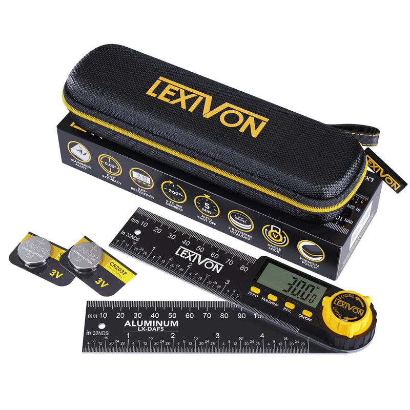 LEXIVON Digital Protractor Aluminum 130mm Digital Angle Gauge Multipurpose Angle Gauge with XL Display and Durable Zipper Pocket (LX-DAF5) Digital 130mm