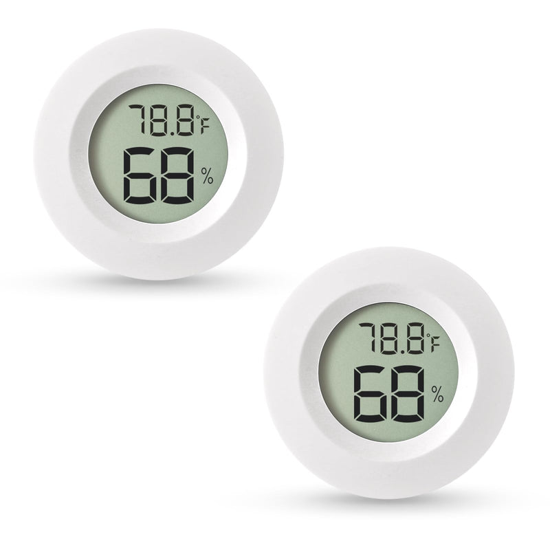 Atogou 2-Pack Mini Hygrometer & Thermometer, Indoor Outdoor Digital Humidity Meter Gauge Temperature, ℉/℃, for Home, Office, Reptile, Car, Greenhouse, Lab, Terrarium, Cellar.. A01 White White 2-pack
