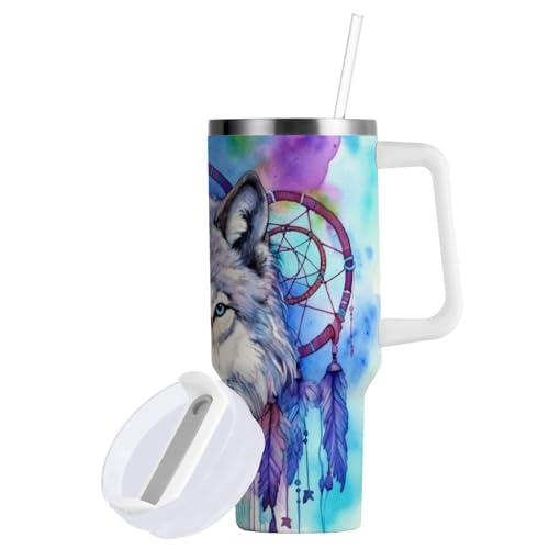 YETTASBIN Wolf 40 oz Tumbler with Handle, Stainless Steel Vacuum Insulated Sports Water Bottle, Leak-proof Travel Coffee Mug Cup with Lid and Straw for Water, Iced Tea or Coffee 40 Ounces