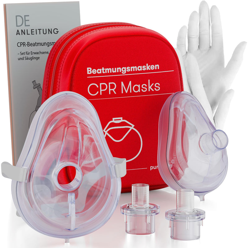 PURAHELP® Respiratory masks first aid set of 2 [adults and children] | CPR mask for mouth-to-mouth ventilation - emergency respiratory mask, 1 x each for adults and children