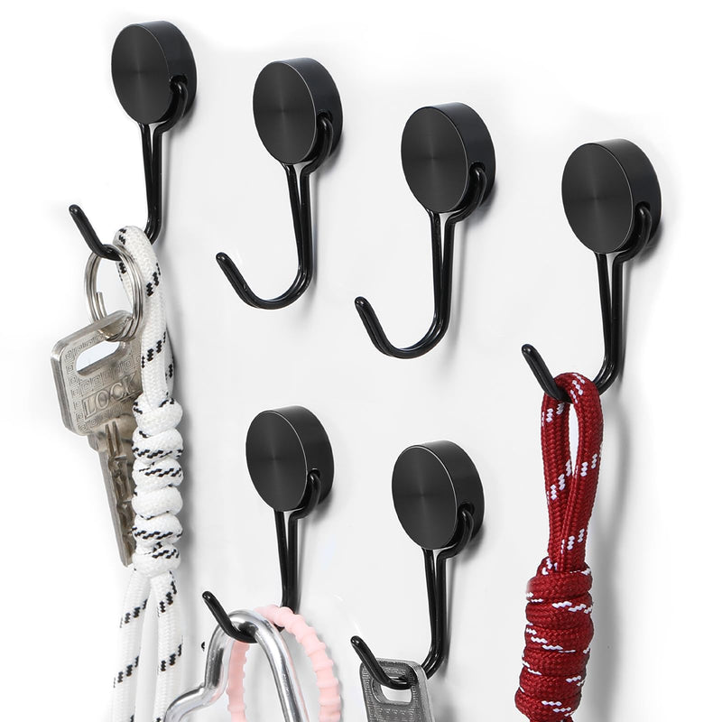 [Australia - AusPower] - TRYMAG Strong Magnetic Hooks, 40LBS Black Neodymium Swivel Magnet Hooks for Hanging, Storage, 6 Pack Heavy Duty Magnetic Hooks for Cruise Cabins, Magnetic Metal Hanger for Refrigerator, Grill, Locker Black-40LBS-6Pcs 