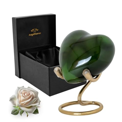 Heart Urn with Stand & Box Keepsake Urn for Human Ashes Mini Cremation Urn for Men & Women (Dark Green) Dark Green