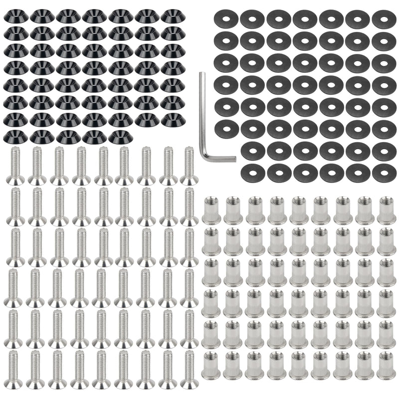 [Australia - AusPower] - Aluminum Fender Washers M6 Engine Dress Up Bolts 54 Sets Engine Bay Dress Up Fender Flares Bolts with Rubber Gaskets Stainless Steel Bolts(M6*25mm) and Rivet Nuts 