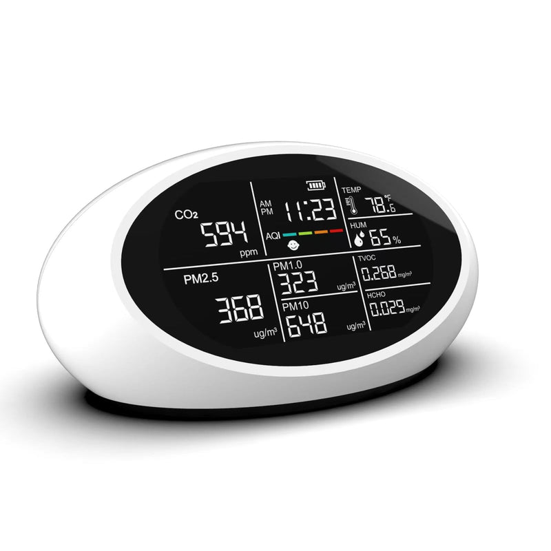 [Australia - AusPower] - 12-in-1 Air Quality Monitor Indoor, Portable Air Quality Monitor, for CO2, PM1.0, PM2.5, HCHO, TVOC and Others, Air Quality Tester for Home, Hotel, Office, Car, Battery Powered Air Monitor (White) White 