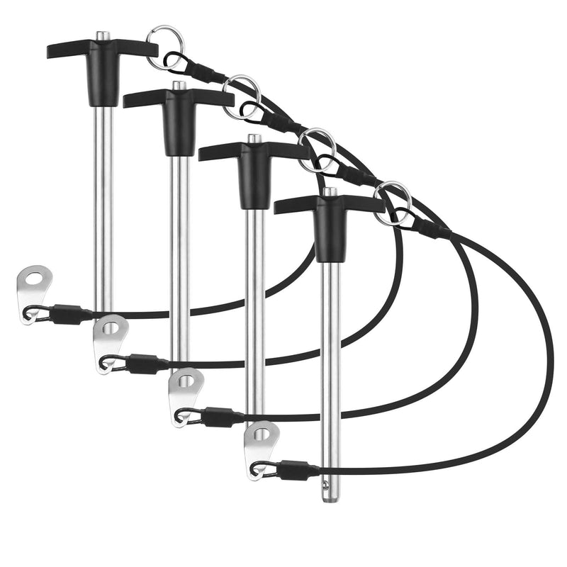 4 Pack T Handle Quick Release Pin 3/8 Inch Diameter,304 Stainless Steel Ball Locking Pin with Push Button Lanyard Usable Length 3.94"(9.5mm x 100mm) 9.5mm-100mm 4