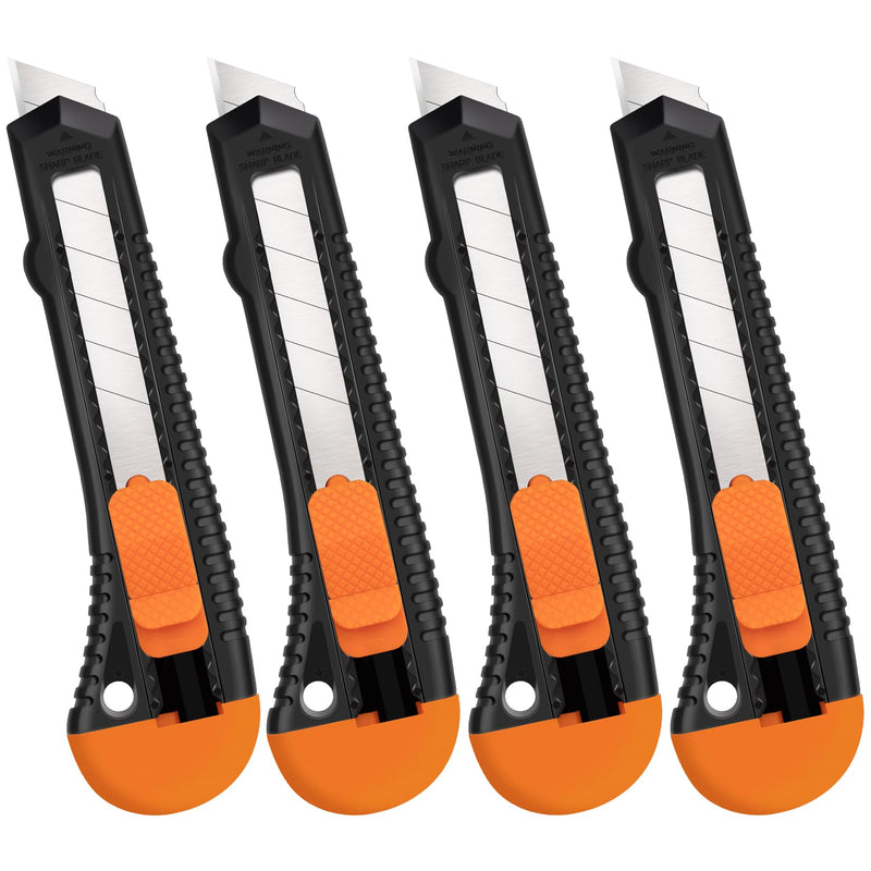 [Australia - AusPower] - 4 Pack Box Cutter, Utility Knife, Box Cutter Retractable with 18mm Snap-Off Blade, Box Cutters for Paper, Plastic, Cardboard, Box Cutter Knife, Razor Knife, Utility Knife Retractable 4 Pack 