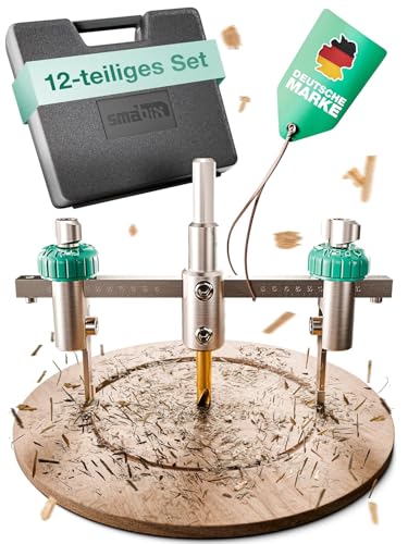 12 Piece Wooden Circle Cutter Set 40-120mm Adjustable Hole Cutter | Tungsten Carbide Knife for Wood, Plastic and Plasterboard with Storage Box Circle cutter 12-piece set