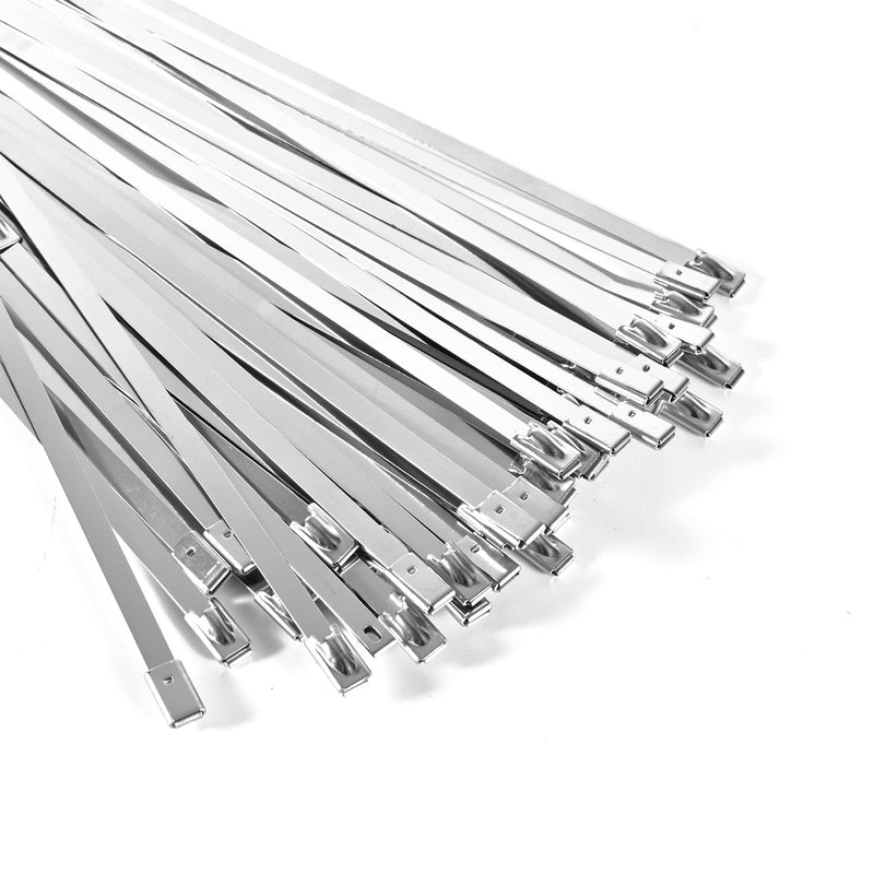 [Australia - AusPower] - 100-Pack Metal Zip Ties 11.8 inch, Heavy Duty 304 Stainless Steel Self-Locking Cable Ties for Outdoor Use, Multifunctional Cable Ties for Exhaust Wrap, Chain Link Fence Parts, Farms, Pipes 100pcs 