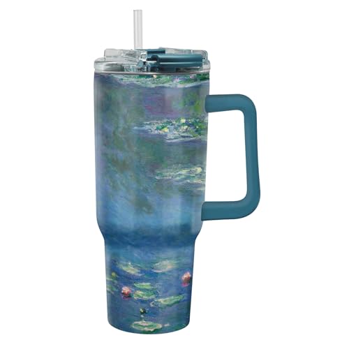 RainCaper 18/8 Stainless Steel Insulated Water Tumbler with Straw | 30oz, BPA-Free, Double Wall for Hot & Cold | Travel-Friendly, Cup Holder Ready (Monet Water Lilies) Monet Water Lilies