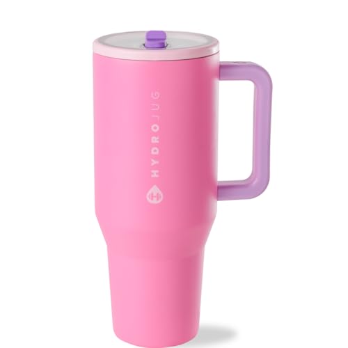 HydroJug Traveler 32oz, Insulated Tumbler with Handle & Straw, Pink Sugar