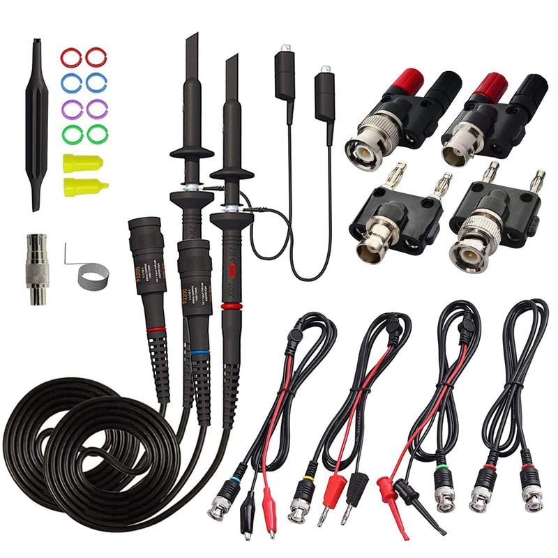 [Australia - AusPower] - Universal 100MHz Oscilloscope Probe & Complete Accessories Kit – Includes BNC to Minigrabber Test Leads, Clip Probes (10-Piece Set, Black) 