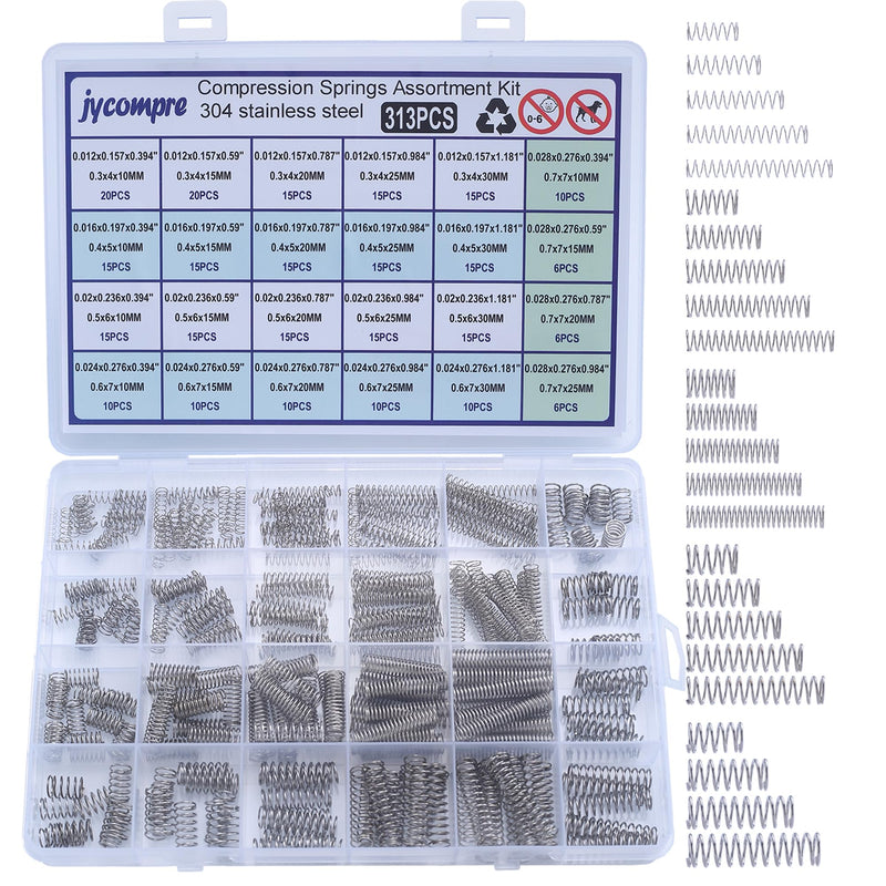 [Australia - AusPower] - 313PCS Small Springs,24 Different Sizes Compression Springs Assortment Kit, Stainless Steel Springs for Repairs,DIY Project (24B) 24 different sizes 313pcs 