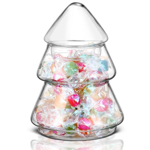 Sliner Christmas Tree Glass Candy Jar with Lid,5.71 x 3.94 Inch,Clear Clear 5.71 x 3.94 Inch