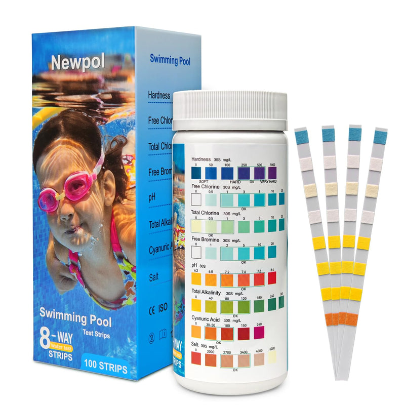 [Australia - AusPower] - Newpol 8-in-1 Pool Test Strips, 100 Strips Water Testing for Swimming Pool, Hot Tub and SPA 