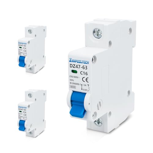 3pcs 16 Amp 230V Circuit Breaker MCB Single Pole Type B for DIN Rail Mounting 3 pieces 3 pieces, 16A