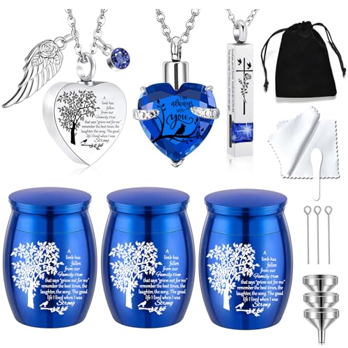 Cremation Urn Necklace for Ashes Set of 6- Small Cremation Urns for Human/Pet Keepsake Sharing Urns Memorial Ashes Holder-A Limb has Fallen from The Family Tree (6Pcs-Blue) 6pcs-blue