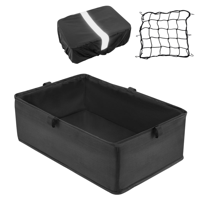 [Australia - AusPower] - DIRZA Bike Basket Liner with Waterproof Cover and Cargo Net, Heavy Duty Thickened Oxford Cloth Black Basket for Rear Bike Rack 16.5" x 11.6" x 5.5" 