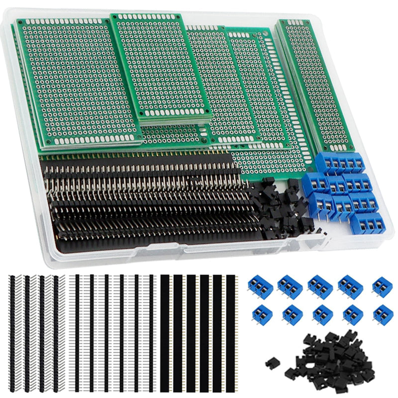 [Australia - AusPower] - 174-Piece PCB Circuit Board Prototype Kit, Double-Sided Perf Boards in 6 Sizes (Large, Medium, Small), Compatible with Arduino, Includes 40-Pin 2.54mm Male and Female Headers 