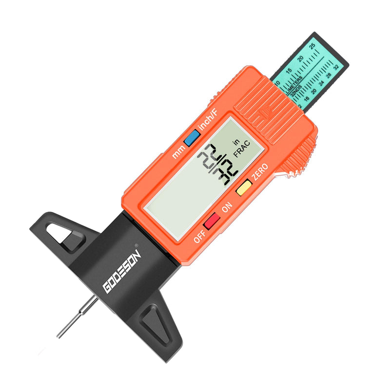 [Australia - AusPower] - GODESON Tire Tread Depth Gauge, Digital Tire Tread Depth Gauge with 3 Modes-Fractional Inch,Tire Tread Gauge with Color-Coded Bar,Tire Depth Gauge Suitable for All Vehicle Tires-Orange Orange 