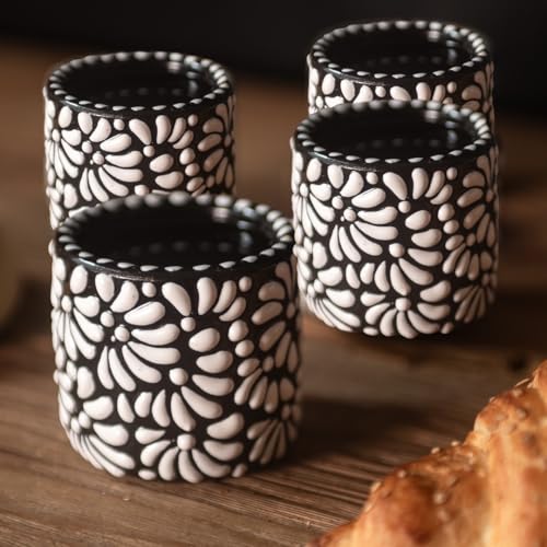 | Handmade Talavera Espresso Cups (4oz - Double Espresso/Italian Coffee Size) | Authentic Hand-Painted Mini Coffee Cups From Mexico Día y noche
