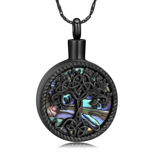 Imrsanl Tree of Life with Celtic Knot Urn Necklace for Ashes Black