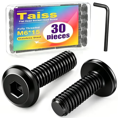 Taiss 30-piece M6 x 15mm black zinc-plated countersunk furniture screws with hex spanner