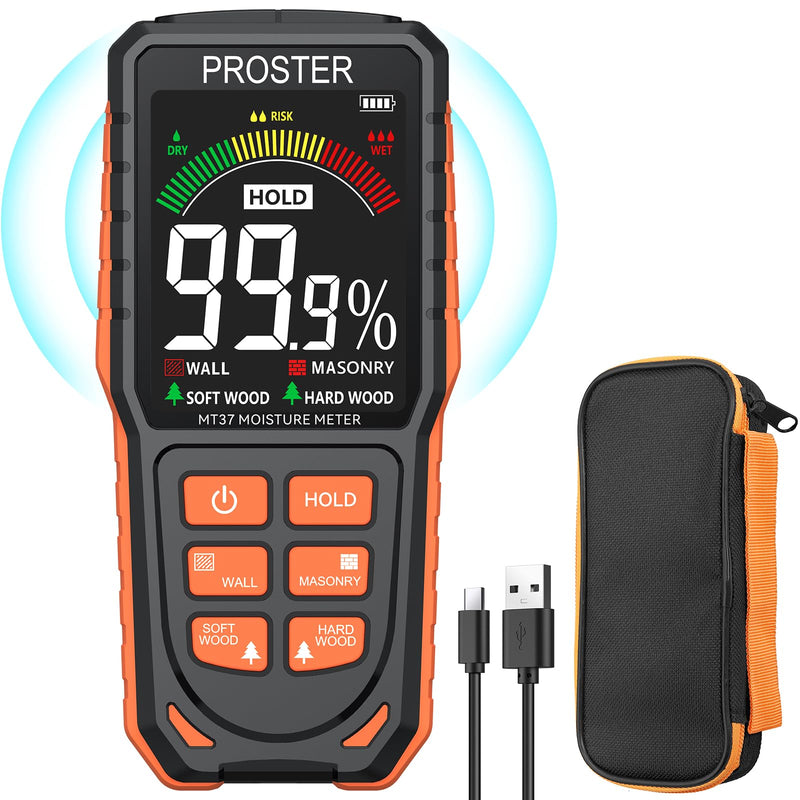 [Australia - AusPower] - Proster Moisture Meter - Pinless and Non Destructive Wood Moisture Meter for Softwoods Hardwoods Walls Digital Moisture Tester for Drywall Wood Masonry 