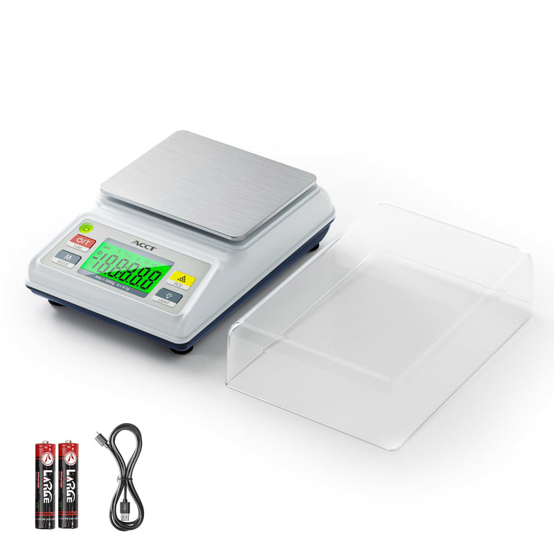 [Australia - AusPower] - Analytical Balance Lab Scale 3000g x 0.1g, Compact Industrial & Laboratory Scale with Tare/Counting Functions, 5 Units, Dual Charging (Battery/USB) - Scientific Scale for Labs & Factories 