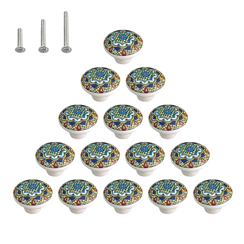 HUAMULAN 15 Pack Boheimian Retro Ceramic Knobs Vintage Dresser Button Shape Mushroom Boho Kitchen Petal Cabinet Pulls Cupboard Wardrobe Drawer Door Handles Glossy MZ936-6-15PCS