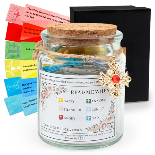 Bible Verse Jar, Yelsky Christian Faith Gift, Religious Prayer Card Gifts for Women, Prayer Jar With a Gift Box as Holiday Present for Parents, Women, Sisters and Family (with Ruby Accessories) Ruby Bible Jar