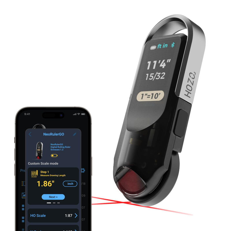 [Australia - AusPower] - HOZO NeoRulerGO Digital Tape Measure with Laser, Smart Rechargeable Measuring Tool for Flat, Curved, Odd Shapes | Bluetooth App | Pocket Size | Cool Gadgets for Dad, Men, Husband 