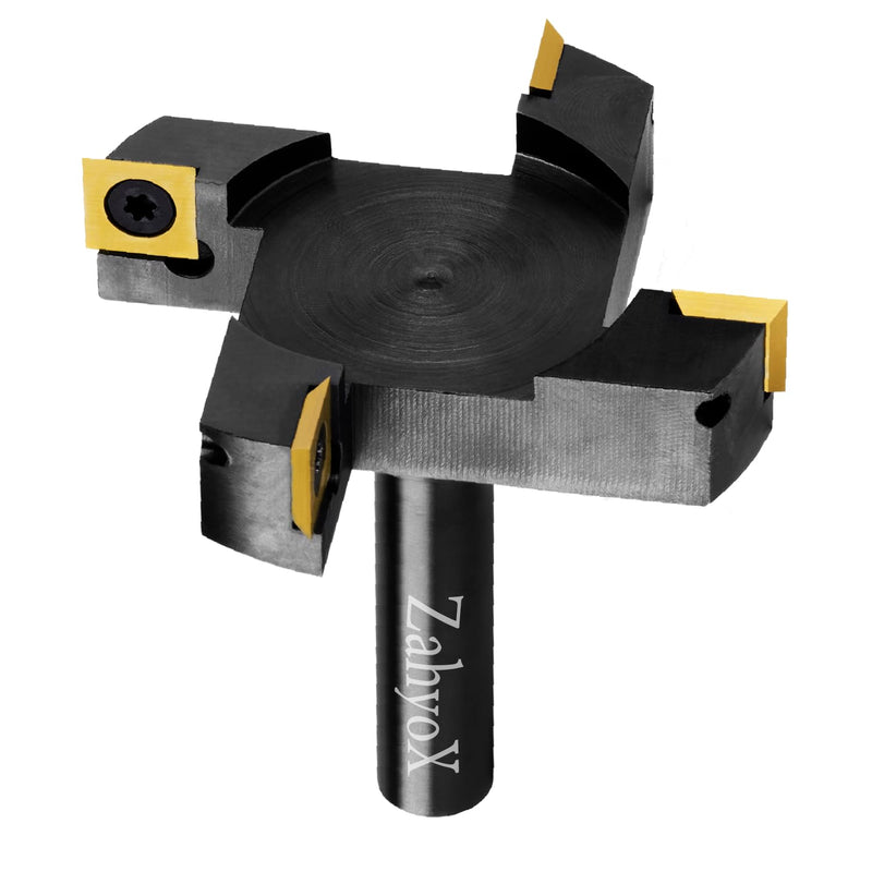 ZahyoX CNC Spoilboard Surfacing Router Bit, 1/2" Shank, 4 Wings, 3" Cutting Diameter, TiN Coated Insert Carbide Slab Flattening Router Bit, Planing Bit Wood Planer Bit for Woodworking 4-Wing