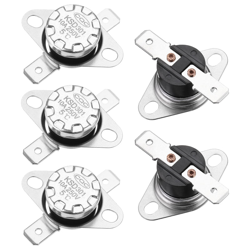 [Australia - AusPower] - uxcell KSD301 Thermostat 5°C/41°F 10A Normally Closed N.C Adjust Snap Disc Temperature Switch for Microwave,Oven,Coffee Makers 5pcs,Bakelite Material 