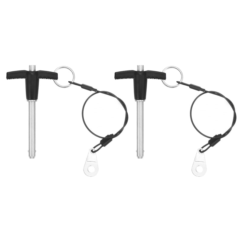 uxcell 2 Pcs T Handle Quick Release Pin, 6x40mm/1/4" x 1.57"(Dia. x L) 304 Stainless Steel Push-Button Quick Release Pin with Lanyard Cable for Audio Bimini Top Marine Hardware, Silver 6.0x40.0 mm