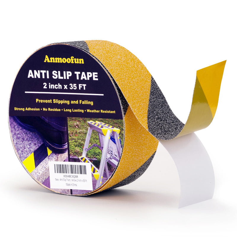 Anti Slip Traction Tape, Heavy Duty Grip Tape for Outdoor Stairs Step Treads Floors, Safety Non Slip Roll Waterproof Caution Black Yellow 2 Inch x 35 Ft