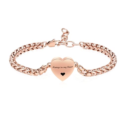 Hearbeingt Heart Cremation Urn Bracelet for Ashes Memorial Jewelry Women A-Rose Gold