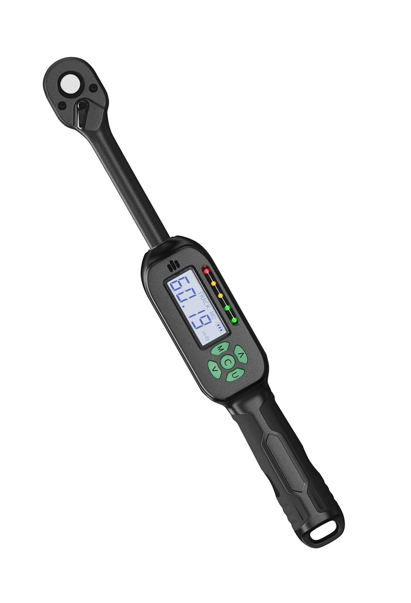 Digital Torque Wrench 5-99.5 ft-lbs./6.8-135Nm, 3/8 Inch Mini Electronic Wrench With Preset Value, 2% Accuracy, Buzzer and LED Notification 5-99.5 ft-lb/6.8-135 Nm