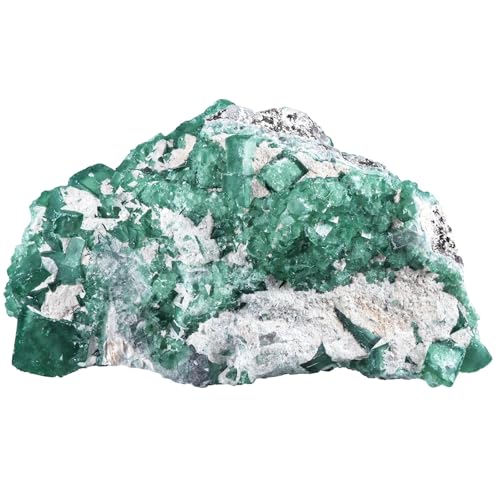 Amogeeli Natural Green Fluorite Crystal for Home Office Tabletop Decor Rough Stone Mineral Specimen for Healing 1.1-1.32 lb