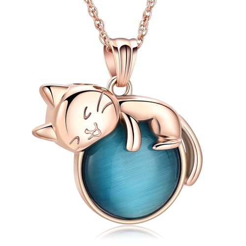 Urn Necklace for Ashes Cat Moonstone Cremation Jewelry for Pet Human Stainless Steel Memorial Urn Jewelry Keepsake Pendant for Women Men Gifts rose gold