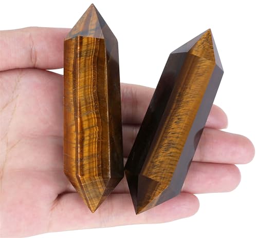 YATOJUZI 3.5" Tiger's Eye Healing Crystals Wand Natural Crystals and Healing Stones Large Hexagonal Crystal Points for Meditation Divination Reiki Energy Balancing 1PCS Yellow